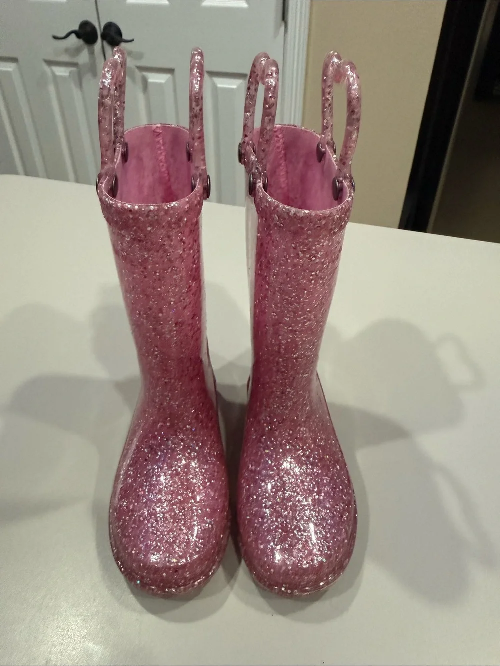 Western Chief Glitter Pink Girls Rain Boots with Pull Handles Size 6